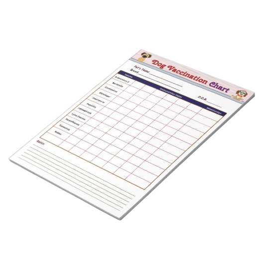 Dog Vaccination Chart Notitieblok (Schuin)