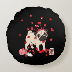 Dog Valentijn Cadeft Cute Pug-Valentijnsdag Rond Kussen
