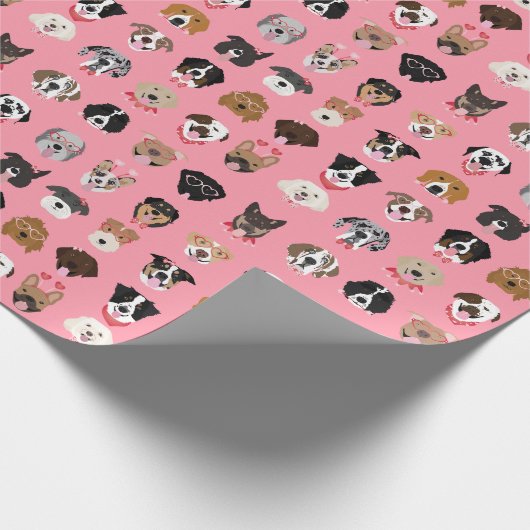 Dog Valentijn Face Pattern Cadeaupapier (Hoek)