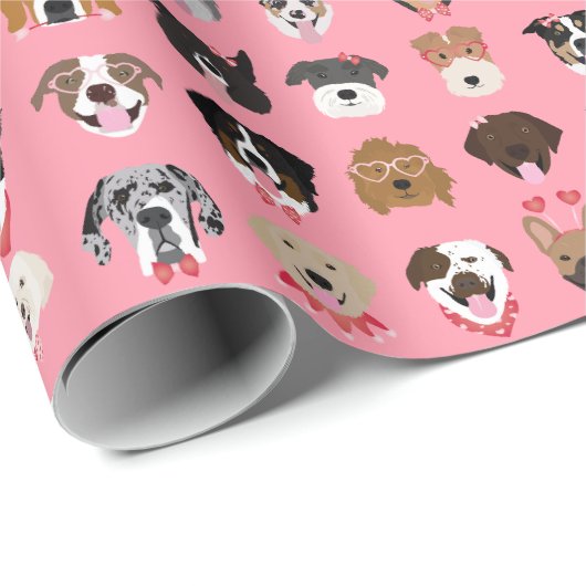 Dog Valentijn Face Pattern Cadeaupapier (Rol Hoek)