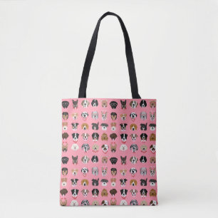 Dog Valentijn Face Pattern Tote Bag