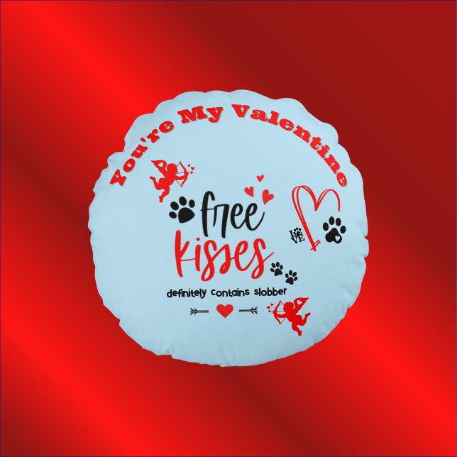 Dog Valentijn - Free Kisses bevat absoluut | Rond Kussen (Creator heeft geüpload)