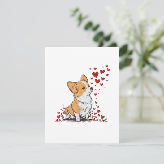 Dog Valentijn Schattige Corgi Valentijn s Day Informatiekaartje (Staand voorkant)