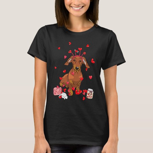 Dog Valentine Gift Cute Dachshund Valentine's Day T-shirt (Voorkant)