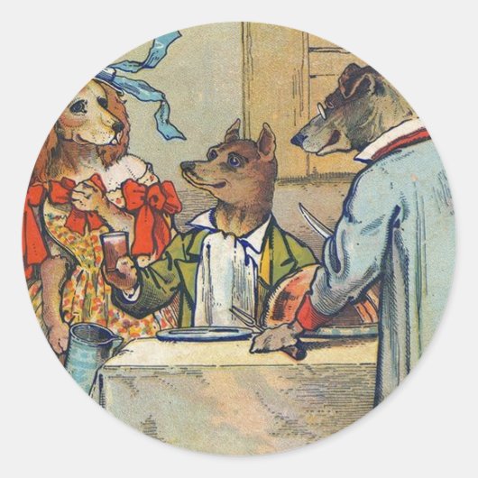 Dog Victoriaans Dinner Dress Doggy Ronde Sticker (Voorkant)