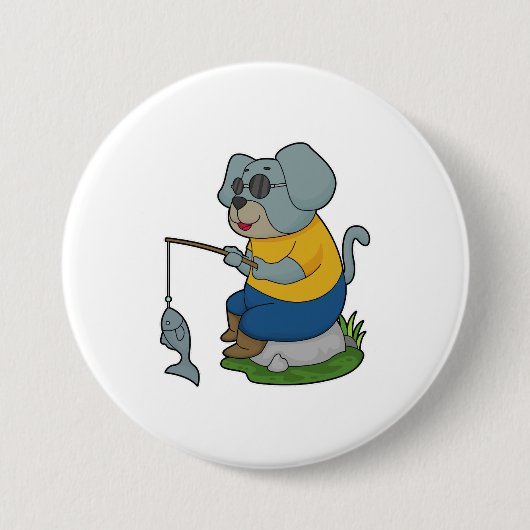 Dog Vist Fisher Finshing Ronde Button 7,6 Cm (Voorkant)