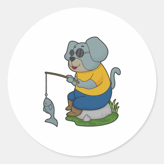 Dog Vist Fisher Finshing Ronde Sticker (Voorkant)