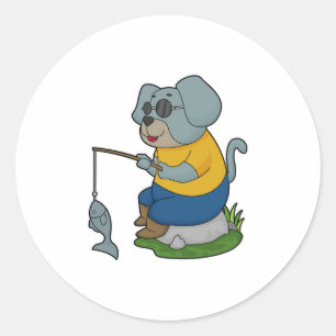 Dog Vist Fisher Finshing Ronde Sticker