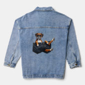 Dog voor doos in een zak denim jacket (Achterkant)