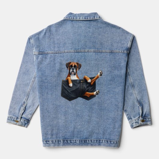 Dog voor doos in een zak denim jacket (Achterkant)