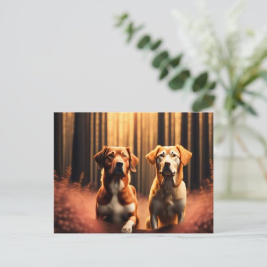 Dog vrienden die in het bos poseren briefkaart (Staand voorkant)