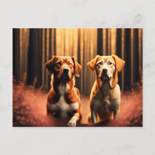 Dog vrienden die in het bos poseren briefkaart (Voorkant)
