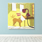 Dog W/E-Collar Sniffing Lamp Funny Canvas Afdrukke (Insitu (Houten vloer))