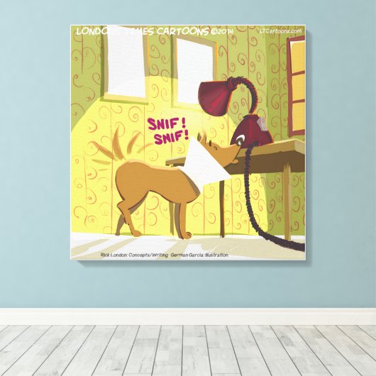 Dog W/E-Collar Sniffing Lamp Funny Canvas Afdrukke Afdruk (Insitu (Houten vloer))