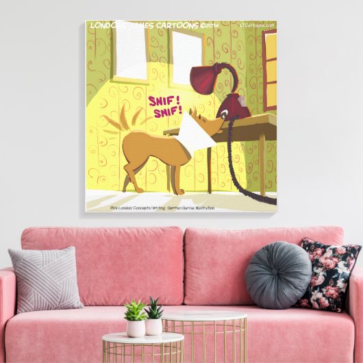 Dog W/E-Collar Sniffing Lamp Funny Canvas Afdrukke Afdruk (Insitu (Woonkamer))