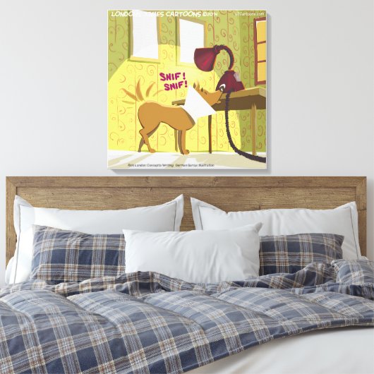 Dog W/E-Collar Sniffing Lamp Funny Canvas Afdrukke Afdruk (Insitu (Slaapkamer))