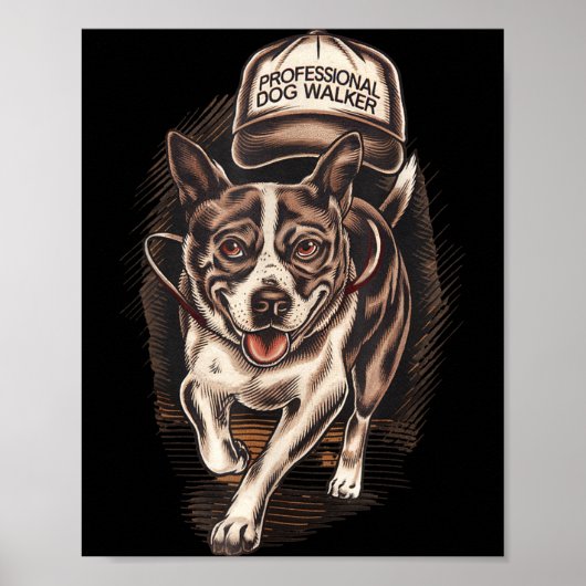 Dog Waking Professional Dog Walker Hat Graphic  Poster (Voorkant)