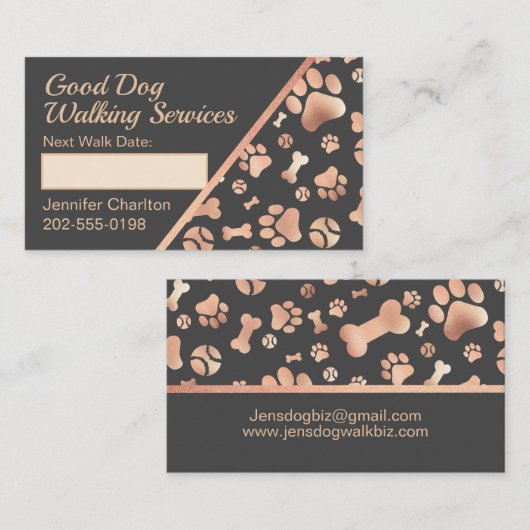 Dog Walker Appointment Roos Gold Date Visitekaartje (Voorkant / Achterkant)