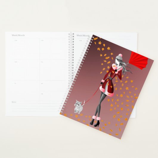 Dog Walker Autumn Leaves Red Planner (Display)