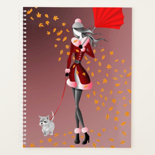 Dog Walker Autumn Leaves Red Planner (Voorkant)