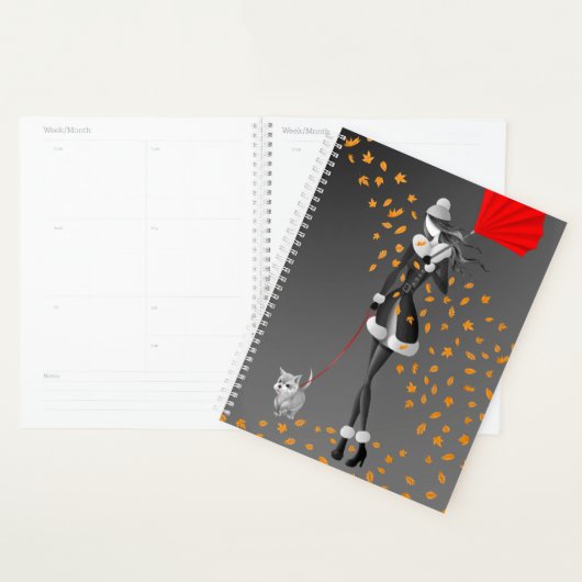 Dog Walker Autumn Leaves zwart Planner (Display)