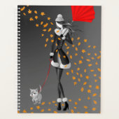 Dog Walker Autumn Leaves zwart Planner (Voorkant)