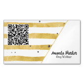 Dog Walker Brown Waterverf Handschrift QR Code Magnetisch Visitekaartje (Voorkant)