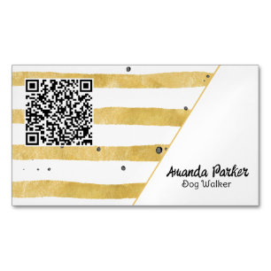 Dog Walker Brown Waterverf Handschrift QR Code Magnetisch Visitekaartje