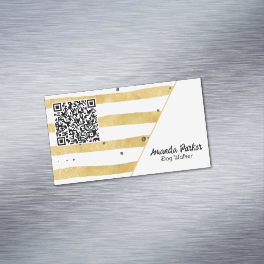 Dog Walker Brown Waterverf Handschrift QR Code Magnetisch Visitekaartje (Voorbeeld)