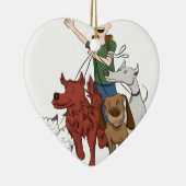 Dog Walker Cartoon Keramisch Ornament (Rechts)
