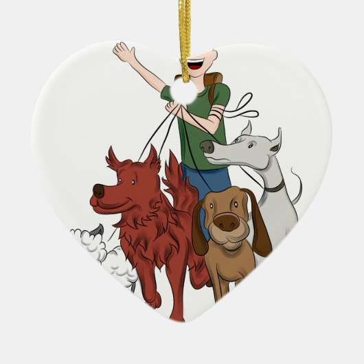 Dog Walker Cartoon Keramisch Ornament (Voorkant)
