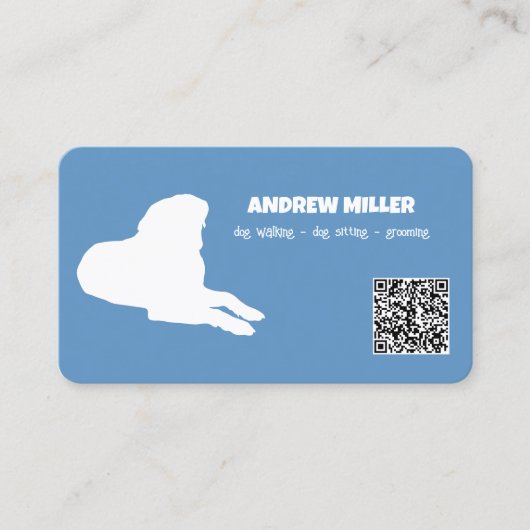 Dog Walker Custom QR (blauw) Visitekaartje (Voorkant)