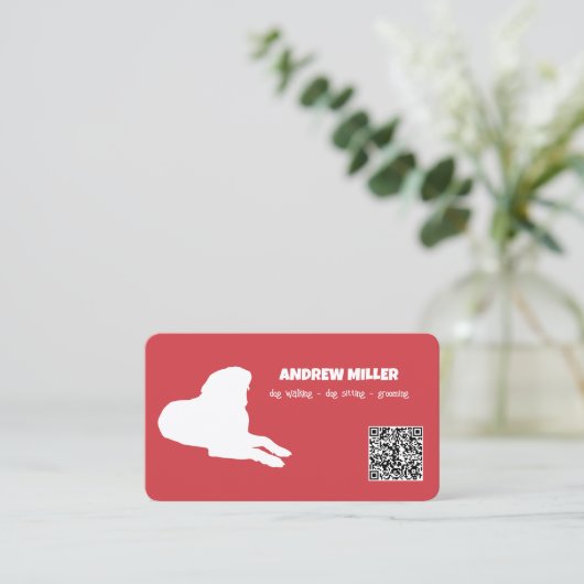 Dog Walker Custom QR (rood) Visitekaartje (Staand voorkant)