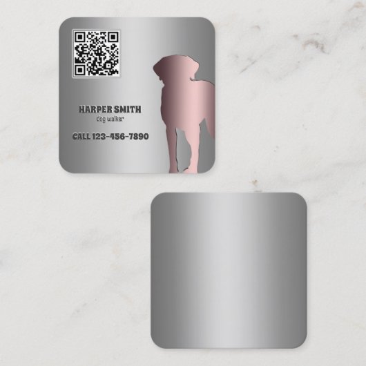 Dog Walker Custom QR Vierkante Visitekaartje (Voorkant / Achterkant)
