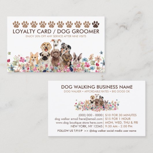 Dog Walker Cute Loyalty Visitekaartje (Voorkant / Achterkant)