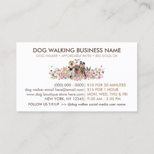 Dog Walker Cute Loyalty Visitekaartje (Achterkant)