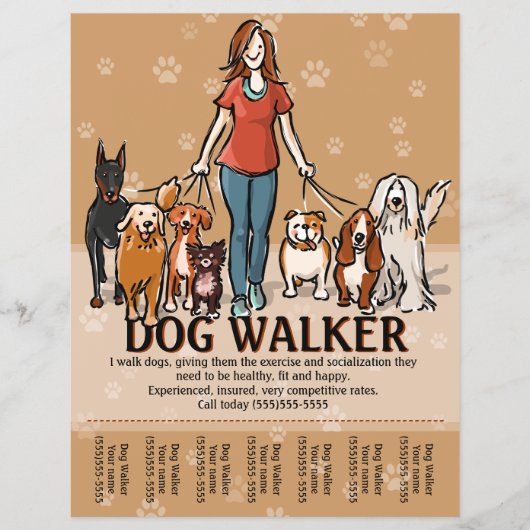 Dog Walker. Dog Walking. Adverteren Sjabloon Flyer (Voorkant)