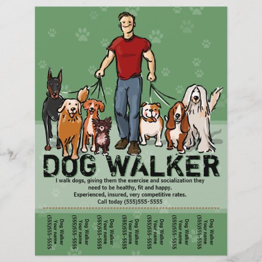 Dog Walker. Dog Walking. MAN. grn. PromoTemplate Flyer (Voorkant)