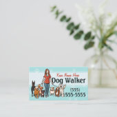 Dog Walker Dog Walking Training Vrouw Promo Card Visitekaartje (Staand voorkant)