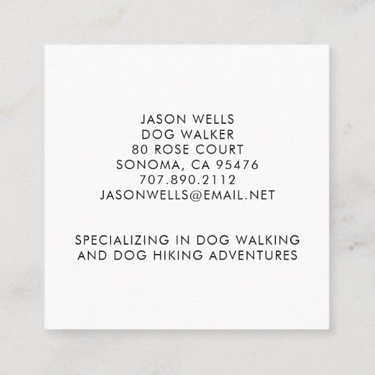 Dog Walker en Dog Adventures Square Visitekaartje (Achterkant)