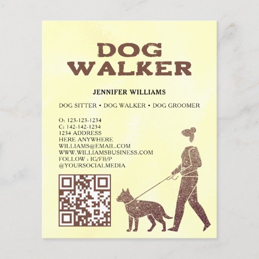 Dog Walker Faux Gold Glitter QR Code Huisdieren Di Flyer (Voorkant)