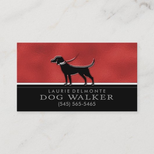 Dog Walker Faux Red en Black Custom Visitekaartje (Voorkant)