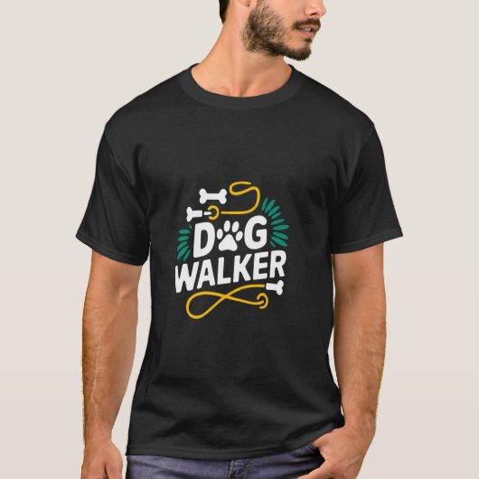 Dog Walker Fun Paw Botten Leash T-shirt (Voorkant)
