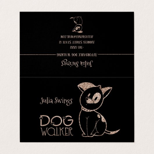 Dog Walker Gold Glitter Visitekaartje (Buitenkant ongevouwen)