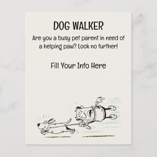 Dog Walker grappig en boeiende cartoon flyer (Voorkant)