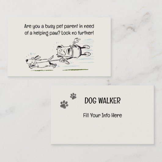 Dog Walker grappig en boeiende cartoon Visitekaartje (Voorkant / Achterkant)