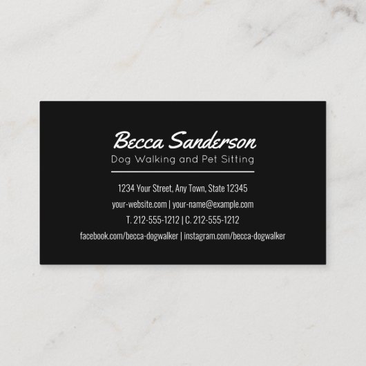 Dog Walker, Groomer, Pet Sitter, Vet Elegant Visitekaartje (Achterkant)