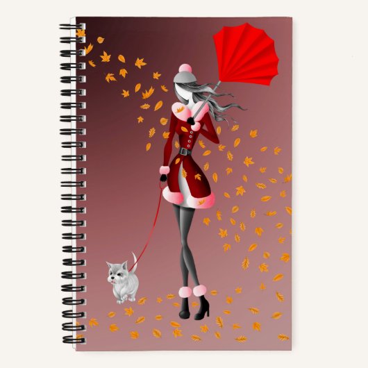 Dog Walker Herfst Bladeren Rood Notitieboek (Voorkant)