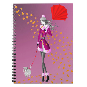 Dog Walker Herfst Bladeren Roze Notitieboek