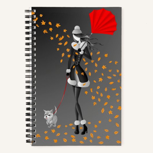 Dog Walker herfstbladeren Notitieboek (Voorkant)